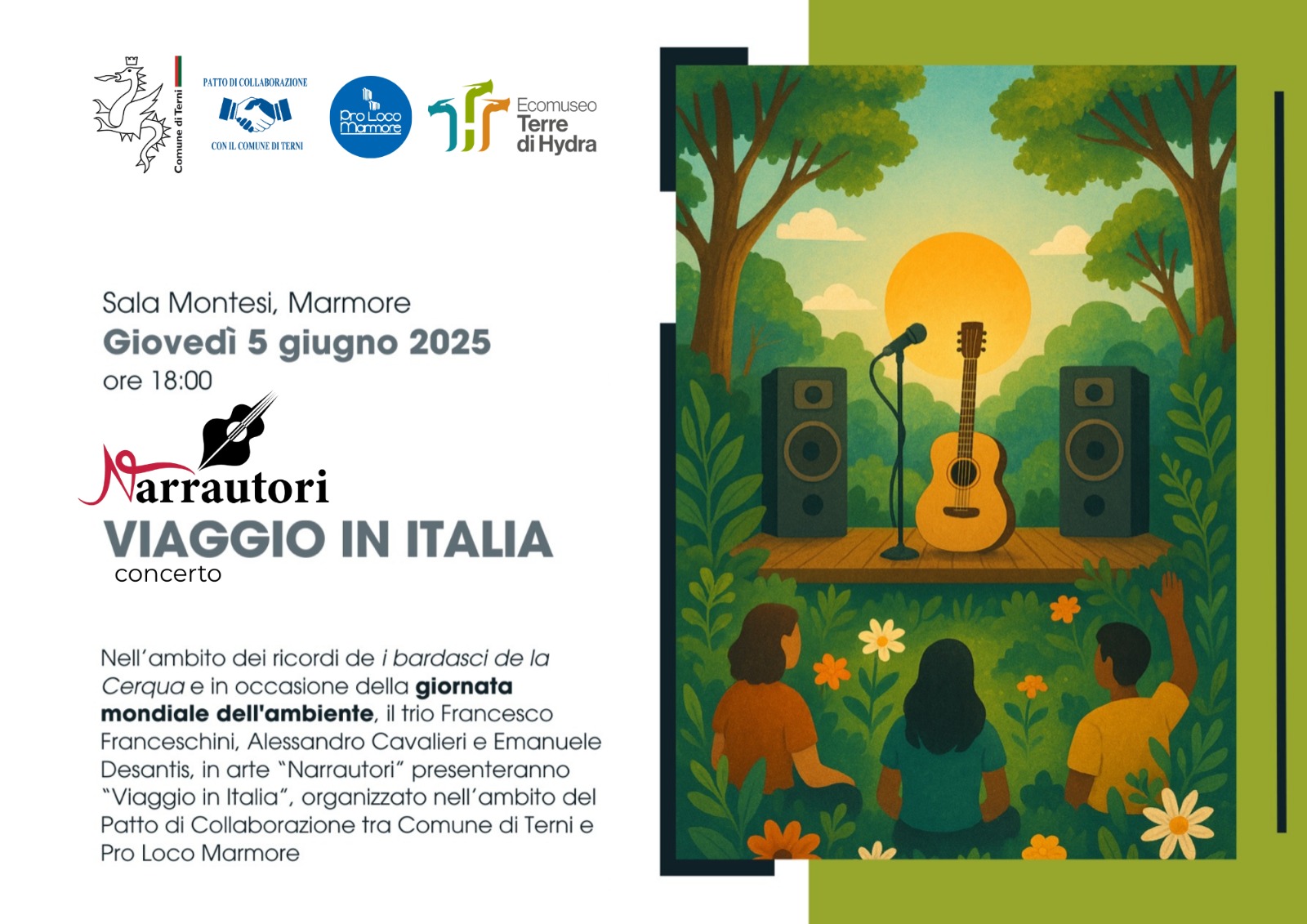Scopri di più sull'articolo Il 5 giugno 2025 a Marmore c’è “Viaggio in Italia” con I Narrautori